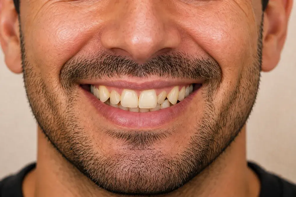 Simulação do sorriso antes do alinhamento