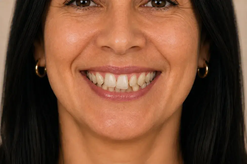 Simulação do sorriso antes do alinhamento