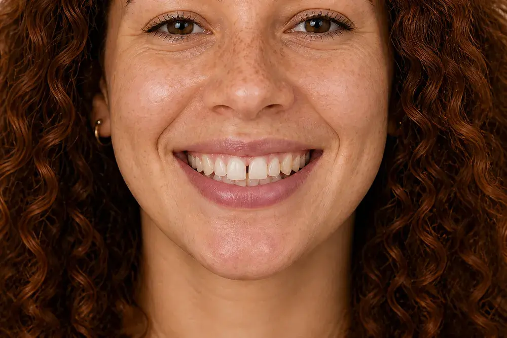 Simulação do sorriso antes do alinhamento