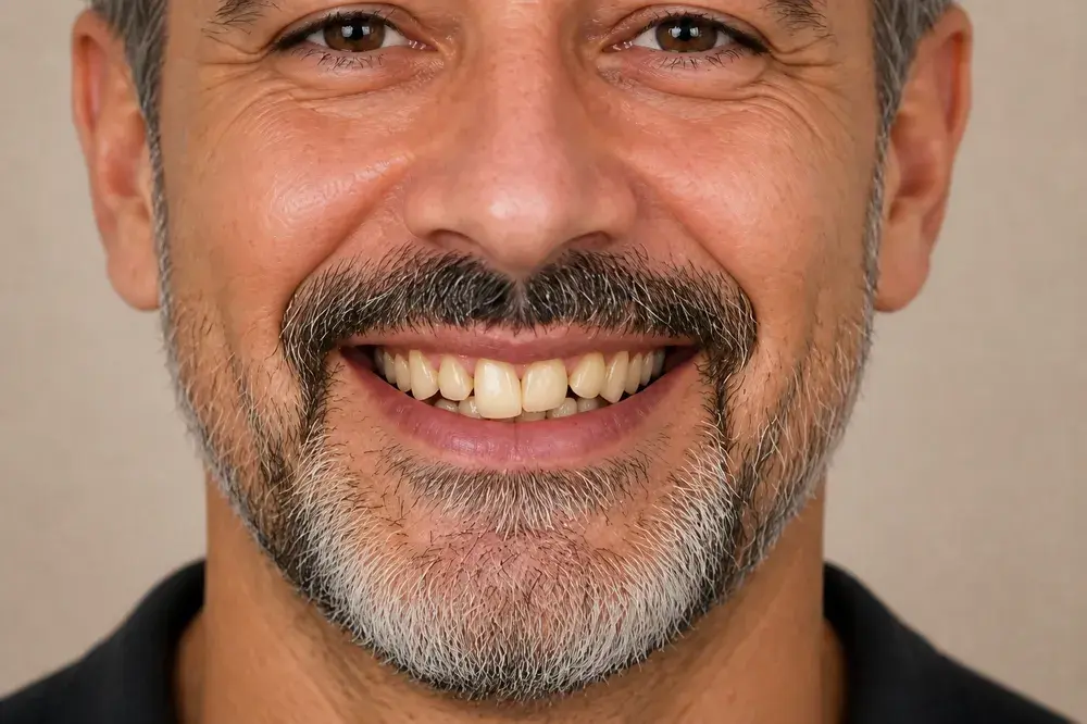Simulação do sorriso antes do alinhamento